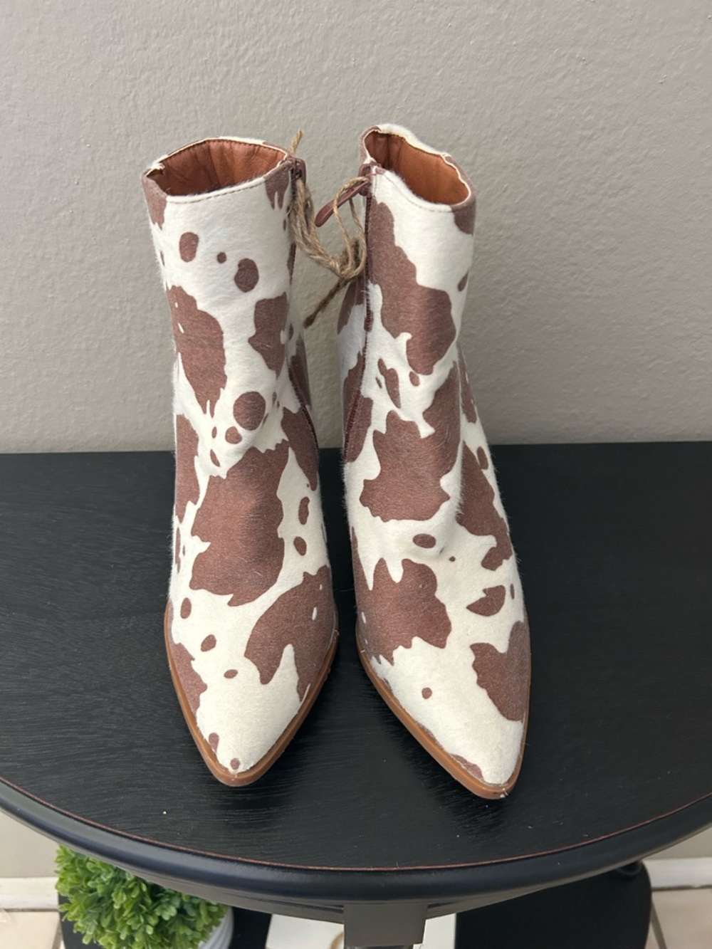 Women’s Cowprint Ankle Boots - Brown & White